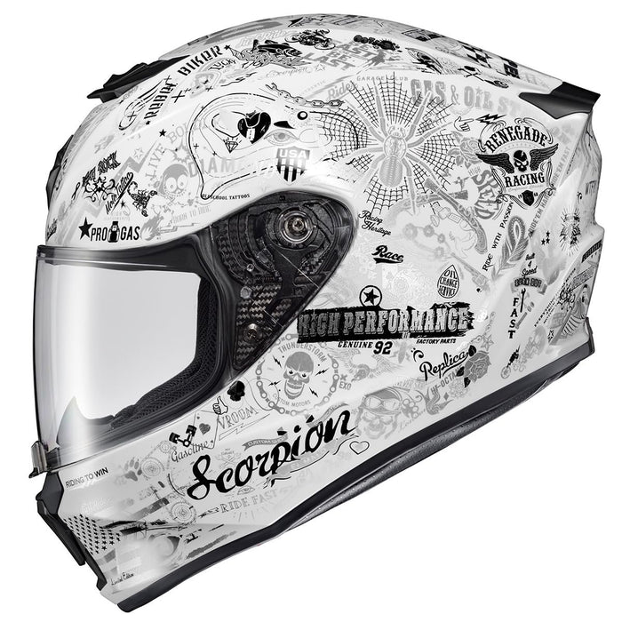 ScorpionEXO R420 Full Face Adult Street Motorcycle Helmet with Comm Ready Speaker Pockets DOT Snell Approved Shake II (White - X-Large)