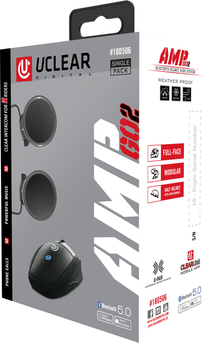 UClear Digital AMP GO2 Bluetooth Helmet Audio System Single Pack