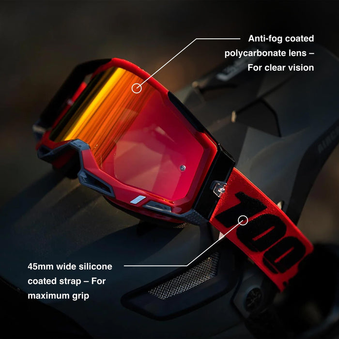 100% Racecraft 2 Goggles - Mountain Bike & Motocross Goggles - Eyewear for Motocross & Mountain Biking - Black, Clear Lens