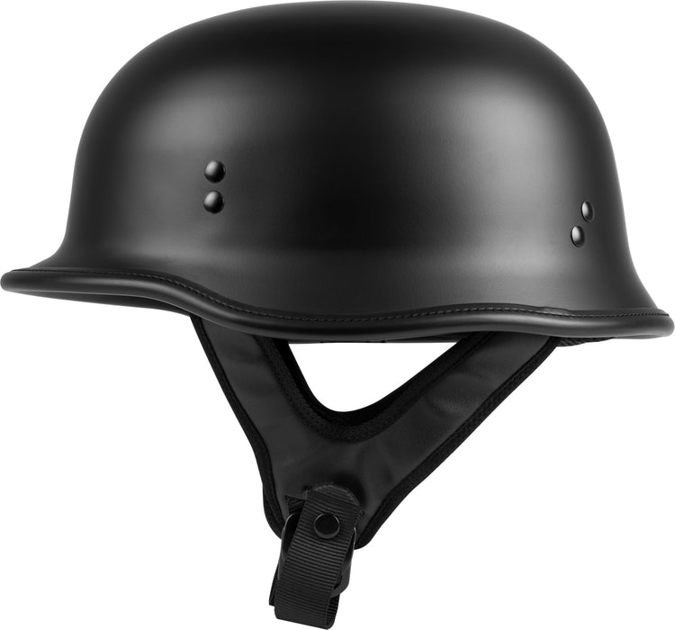 Highway 21 9-Millimeter German Beanie Helmet, Half Shell Motorcycle Gear, Black Safety Head Cover, Dual D-Ring Chinstrap