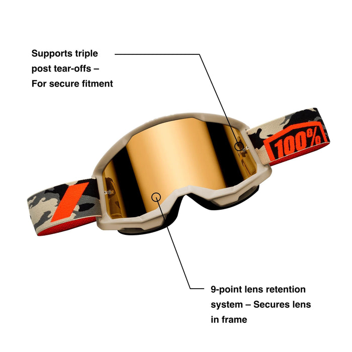 100% Strata 2 Sand Motocross & Mountain Bike Goggles - MX and MTB Racing Protective Eyewear
