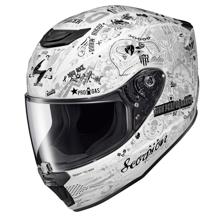 ScorpionEXO R420 Full Face Adult Street Motorcycle Helmet with Comm Ready Speaker Pockets DOT Snell Approved Shake II (White - X-Large)