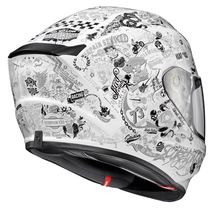 ScorpionEXO R420 Full Face Adult Street Motorcycle Helmet with Comm Ready Speaker Pockets DOT Snell Approved Shake II (White - X-Large)